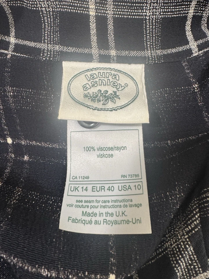 Camisa de vestir Laura Ashley abotonada para mujer a cuadros viscosa nailon talla 10 hecha en Reino Unido Foto 4 de 4