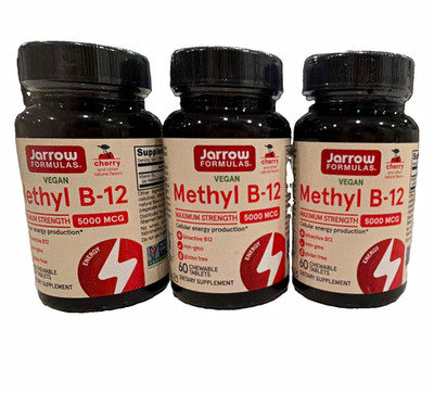 Jarrow Formulas Methyl B-12 5000mcg Cherry Chewable Tablets 60ct Vegan (3 pack)