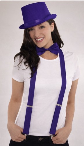 Bretelle Viola Elastiche Regolabili Clip Argento Costume Festa Prom.  NUOVO - Foto 1 di 4