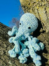 Blue Kraken Plushie- Crochet Large Octopus Plush Toy Made with Soft Blanket Yarn