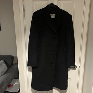 SUPERB VINTAGE AQUASCUTUM WOOL & CASHMERE OVER COAT BLACK SIZE 40 REG