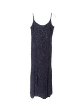 Scala Beaded Y2K Dress Medium 100 Silk Gray Gown Sleeveless Empire Waist Prom