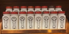 Rare Vintage Spice Set Mid Century 1950 Griffiths 16 Milk Glass Jars And Rack 