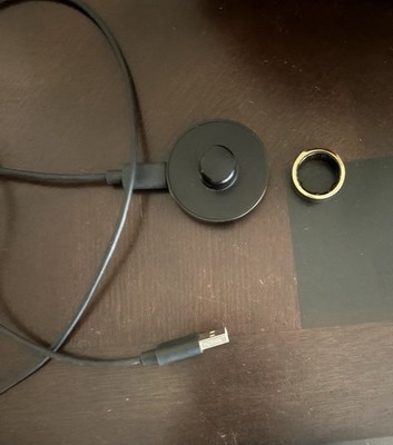 Oura Smart Ring Activity Tracker, 7+ Day Battery, Black/Gold w/ Dock & USB Cable