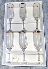 Set 6 Bohemia Geneve Champagne Flute Glasses Gold Rim Fine Lead Crystal Elegant