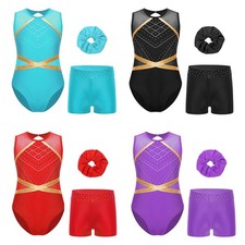 Kids Girls Suit Headwear Set Ballet Dancewear Gymnastics Outfit Jazz Rhythmic