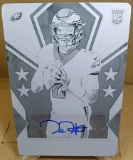 2020 Rookies Stars RC ROOKIE CARD AUTO 1/1 Jalen Hurts 106 Printing Plate 1 OF 1. rookie card picture