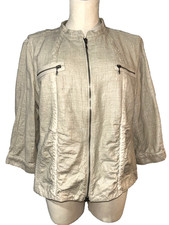 Chico's Women s Metallic Linen Jacket size 3/XL Zip Up Natural Boho Lagenlook