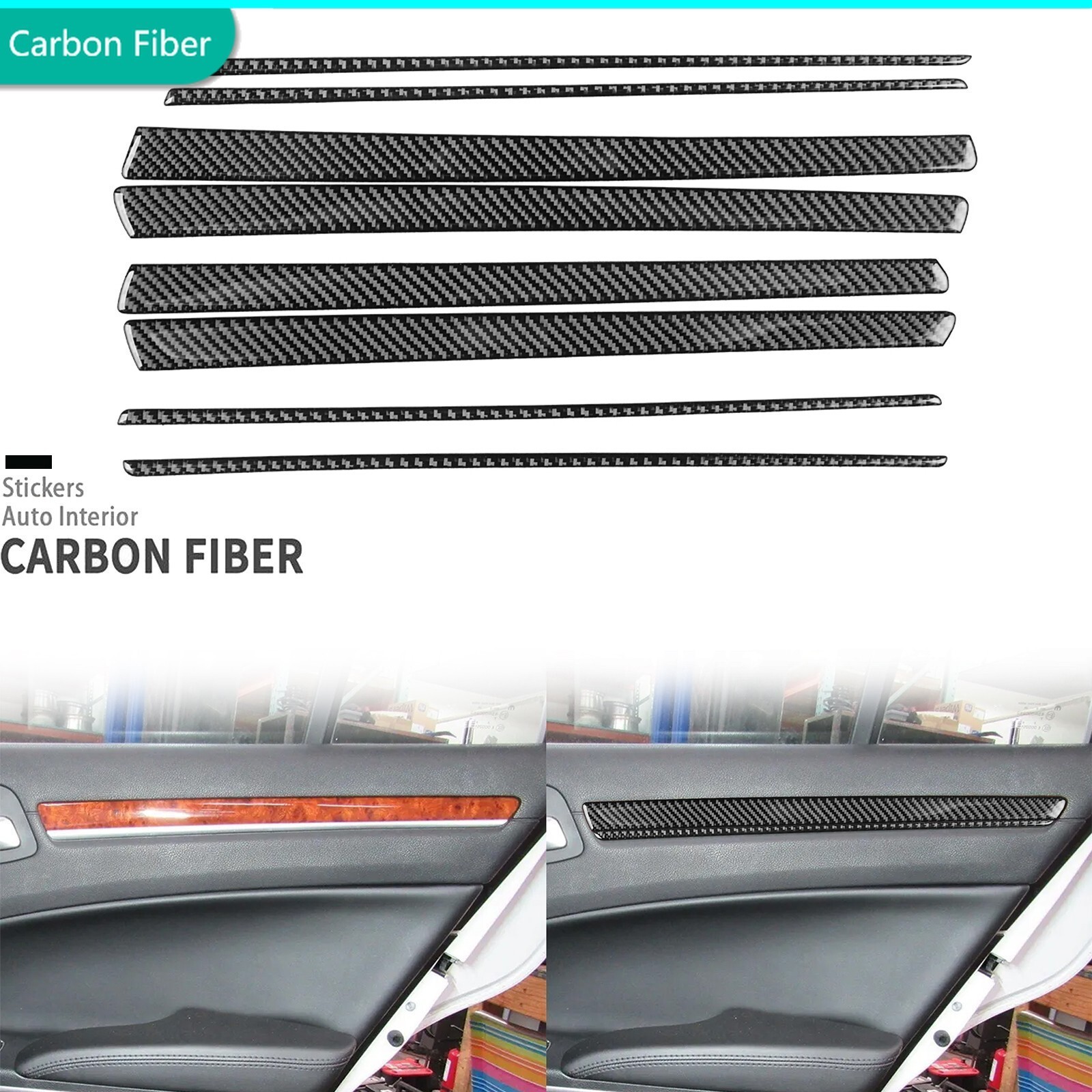 8Pcs Real Carbon Fiber Interior Door Panel Cover Trim For Chrysler 300 2011+