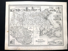 1837 - 1838 Map of Massachusetts by Goldthwait & Dearborn - Antique Authentic