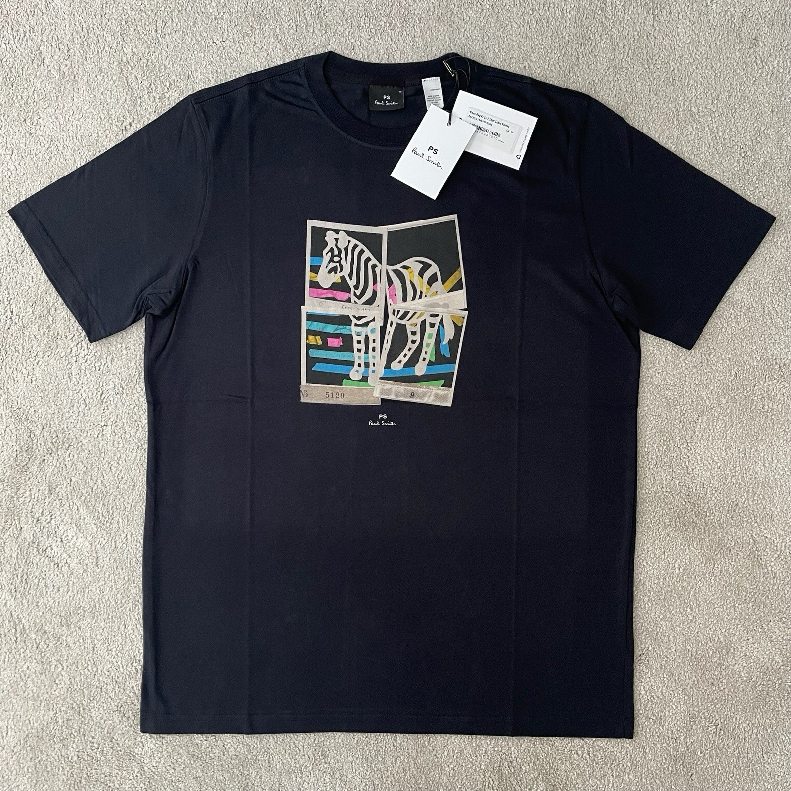 PAUL SMITH T Shirt Mens Medium Zebra Regular Fit Black Organic Cotton RRP £60