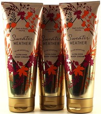 QTY 3 - Bath  Body Works SWEATER WEATHER Body Cream Lotion Moisturizer 8oz
