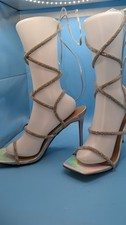 250 Dream Pairs Silver Rhinestone Lace Up Square Toe Stiletto Heels Size 10