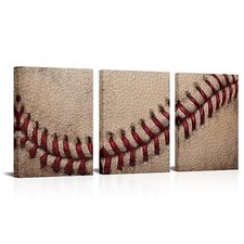 Baseball Wall Art Set Close Up Details of Baseball Stitching Sports Modern