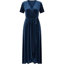 Baltic Born Velvet Wrap Maxi Dress Blue Short Sleeve V-Neck Plus 3XL Bridesmaid