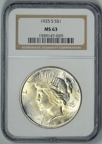 1925-S  NGC  MS63  Peace Dollar  *  Better Date  * #1559147-029