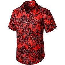 Red Floral Hawaiian Shirt Unisex Style: Casual Tropical Summer Beach Button Down