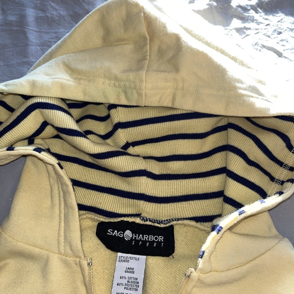Sag Harbor Sport Women's Yellow Hoodie Sweater Full Zip Size Large Black Stripe - Image 3 of 4