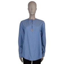 73669 auth VALENTINO blue white cotton 2024 VLOGO STRIPED POPLIN Shirt 38 XS