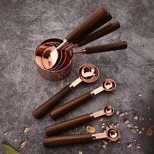 Stainless Steel Measuring Cups Spoons Set Rose Wood Handle Baking Coffee Tools