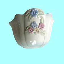 FTD 1992 Floral Ceramic Vase With Embossed Pastel Flowers Design Vintage Retro