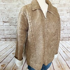 Lou Nardi Shanghai Womens Crinkle Lightweight Jacket Zip Up Size M Tan Ivory