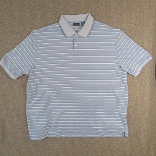 Harbor Bay Polo Shirt Mens 5XL Short Sleeve Pullover 1/4 Button Up Blue Striped