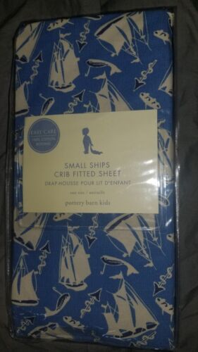 NEW Pottery Barn Kids BLUE Small SHIPS Crib SHEET toddler bed BOAT  - Picture 1 of 3