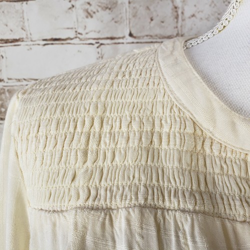 NWT Old Navy Size S Cream Smocked Boho Peasant Top Blouse Tie Neck Long Sleeve - Picture 3 of 12