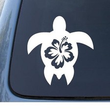 HIBISCUS TURTLE - Tropical - Car window decal 6 inches Tall