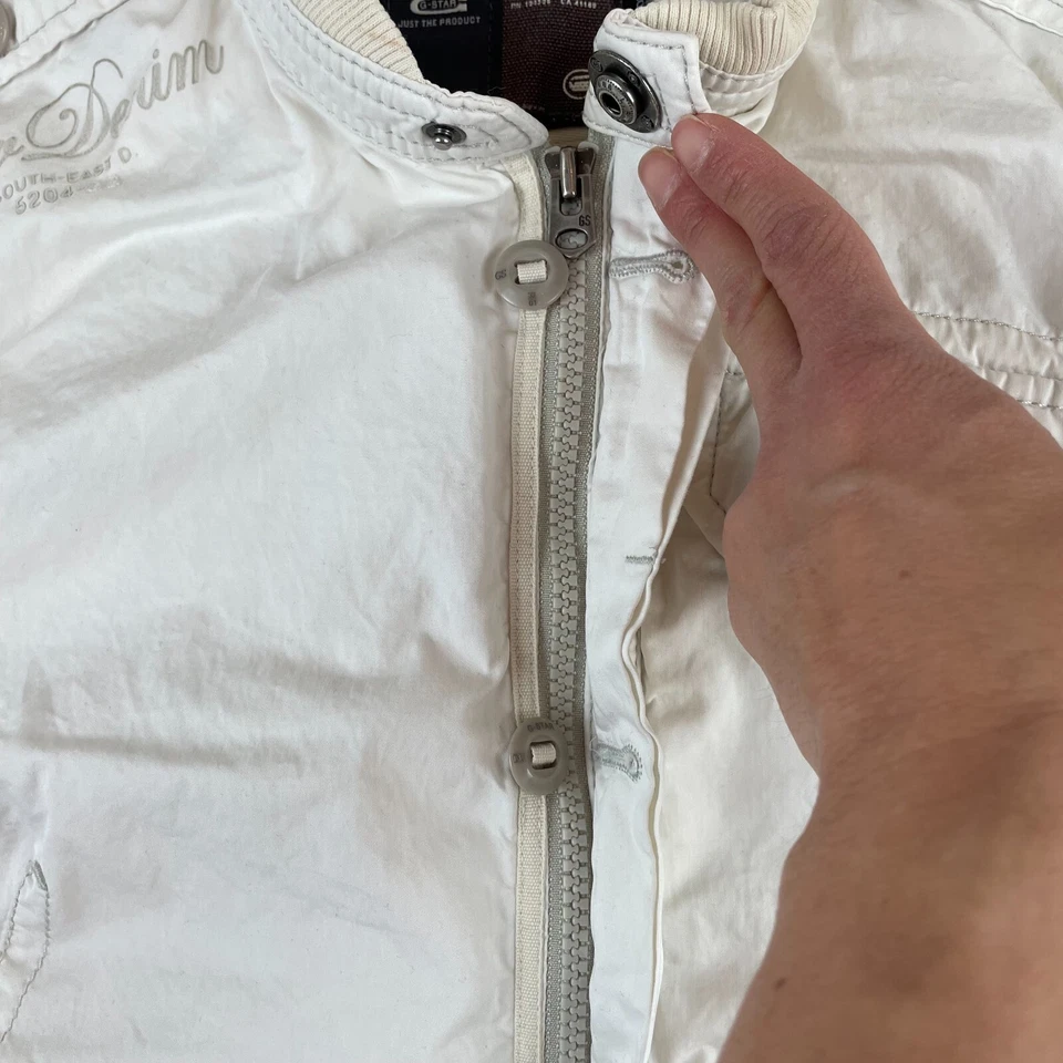 G-Star RAW Biker Jacket Women Large Ivory Full Zip Motto Long Sleeve Designer - Image 4 of 4