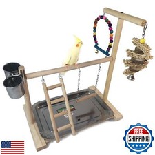 Hamiledyi Parrot Playground Bird Play Stand Play Gym with Feeder Cups,Swings,