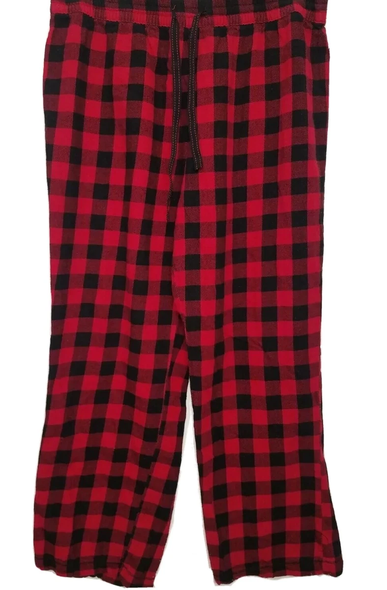 Womens Pajama Pants Large Red Black Buffalo Plaid Flannel Casual Lounge  Sleep