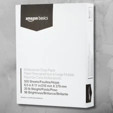 Amazon Basics Multipurpose Copy Printer Paper, 8.5" X 11", 20Lb, 1 Ream (500 She