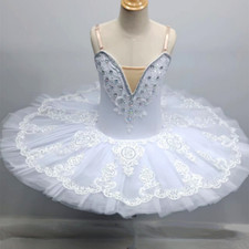 Girls Professional Tutu Costumes Dance White Pancake Princess Dress with Hoop