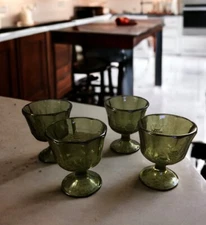 4 VINTAGE Indiana Glass Green Harvest Grape Compote Goblet Dish Octagon Top A++
