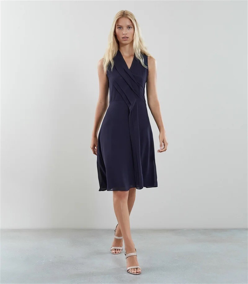 REISS Navy Alana V-Neck Pleated Ruffle Draped Crepe Faux Wrap Dress 8US M 12UK | eBay REISS Navy Alana V-Neck Pleated Ruffle Draped Crepe Faux Wrap Dress 8US M 12UK | eBay