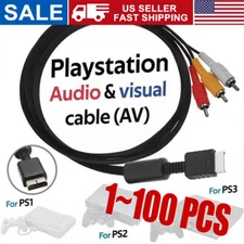 6 Feet AV to RCA Audio Video Composite Cable Cord For Sony PS1 PS2 PS3 PS3 Slim