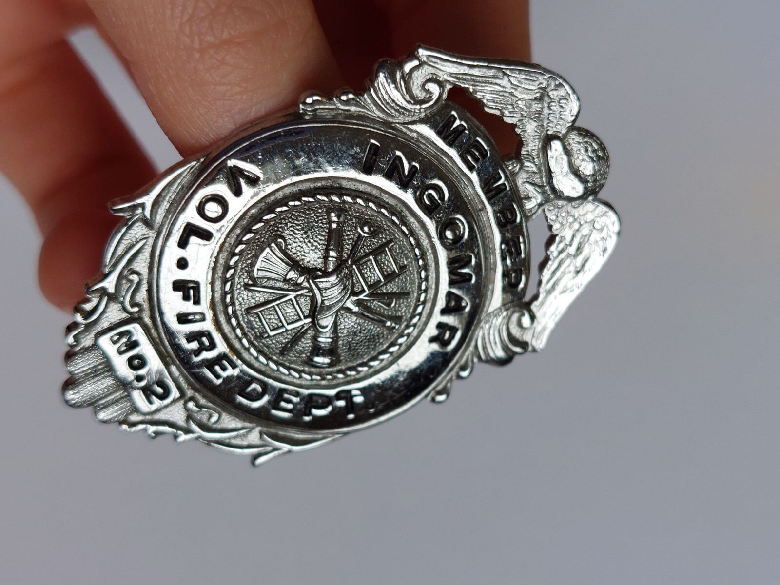 Obsolete Ingomar Vol. Fire Department Dept. No. 2 Silver Tone Volunteer