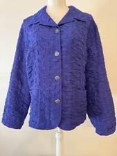Chicos Size 3 Purple Crinkle Fabric Women's Unlined Blazer Jacket Size LG