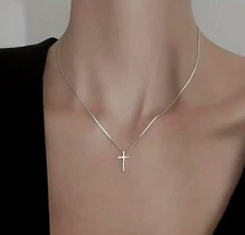 Fashion Simple Silvery Cross Faith Necklace Female Neck Jewelry Gift Men Women