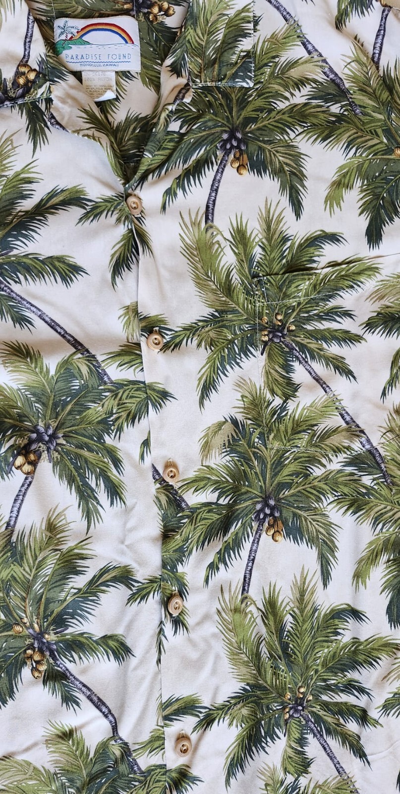 Paradise Found Size Large Palms-Patterned Men's Hawaiian Shirt- Made in Hawaii