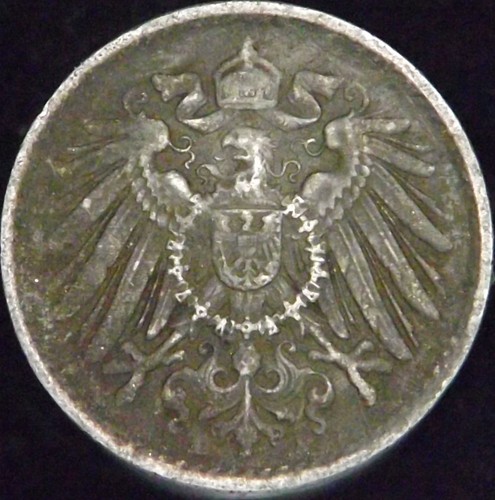 1918-A en muy buen estado + detalles corroídos Alemania 5 peniques - km # 19 - Imagen 2 de 2