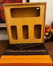 Bamboo Ziploc Bag Storage Organizer Holder PREMIUM Kitchen Drawer Wall BEST READ