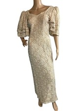 JUDITH ANN CREATIONS VINTAGE BEADED SEQUIN BEIGE MAXI DRESS SIZE SMALL