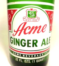 vintage ACL Soda POP  Bottle - green ACME GINGER ALE of WILKES-BARRE, PA 32  oz