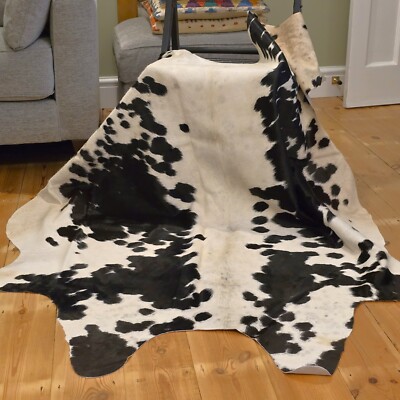 Neu Kuhfell Naturfell Teppich Leder Wohndeko Geniune Schwarz&Weiß Rindsleder