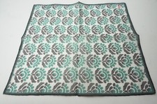 Isaia Green Geometric Floral Hand Rolled Silk Blend Pocket Square Made Italy New