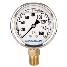 MEASUREMAN Lead-Free Glycerin Filled Pressure Gauge 0-160psi RV Regulator Rep...