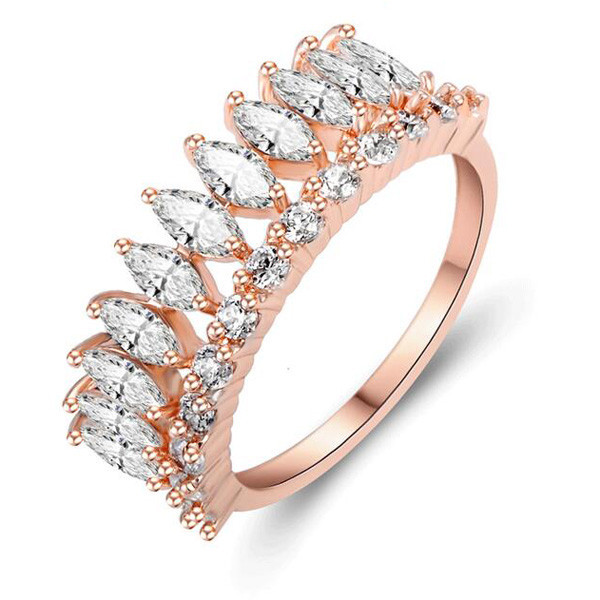 Unique Gift New Arrival Crown Style AAA White Topaz Rose Gold Plated Rings